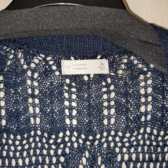 LC Lauren Conrad XL Navy Blue Pointelle Knit Duster Cardigan Longline Layer - Picture 2 of 3